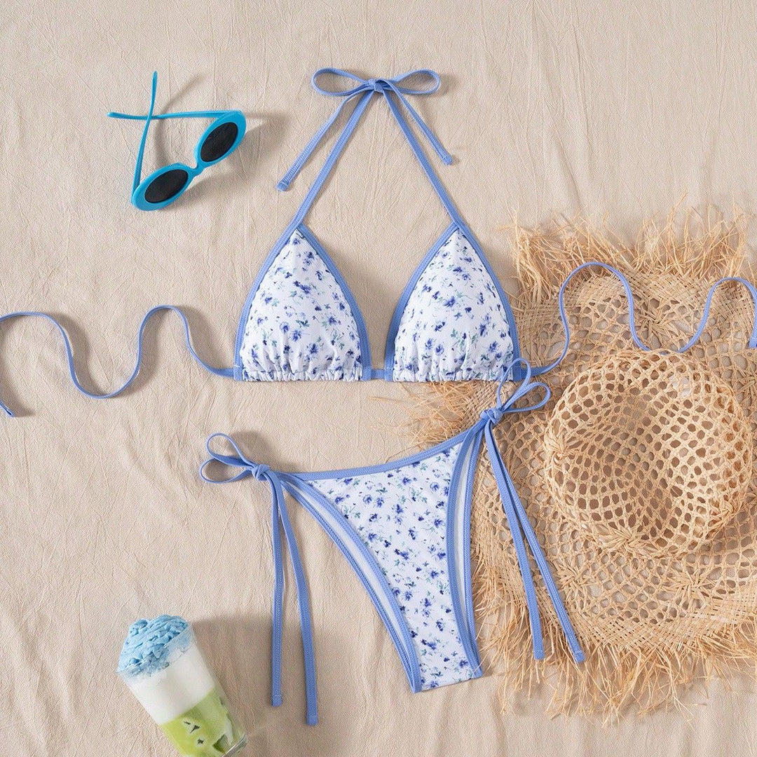 Damen verspielter Triangel-Bikini mit seitlichen Bindebändern Drune