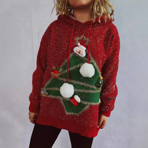 Damen festlicher Hoodie mit weihnachtlichem Motiv und 3D-Applikationen Drune