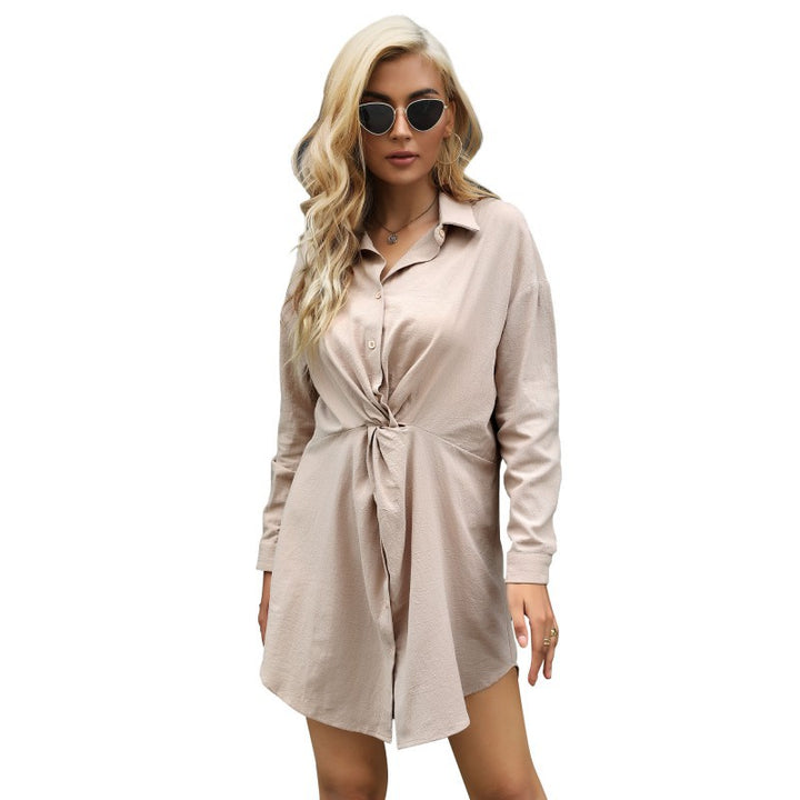 Damen Hemdblusenkleid mit Knotendetail und lässigem Schnitt Drune