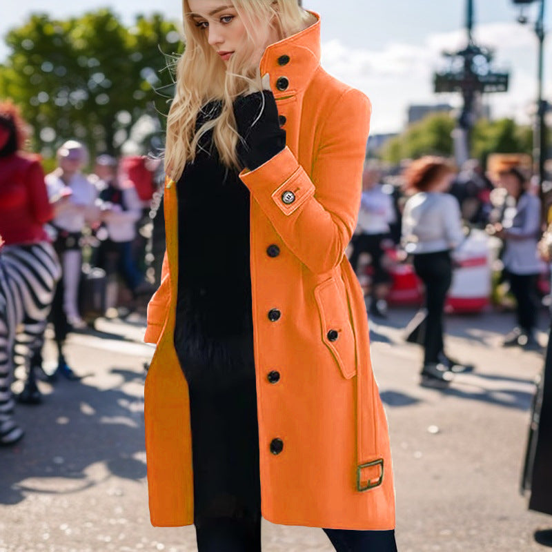 Damen eleganter Trenchcoat mit hohem Kragen Drune