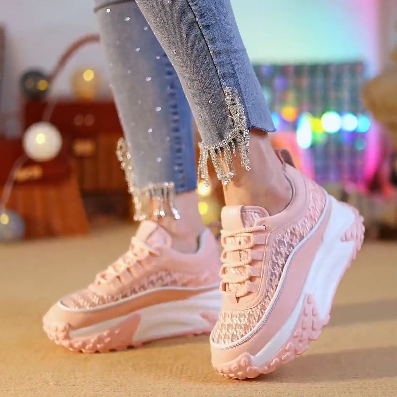 Damen Modische Chunky Sneakers mit luftiger Mesh-Oberfläche und verstärktem Fersenbereich Drune