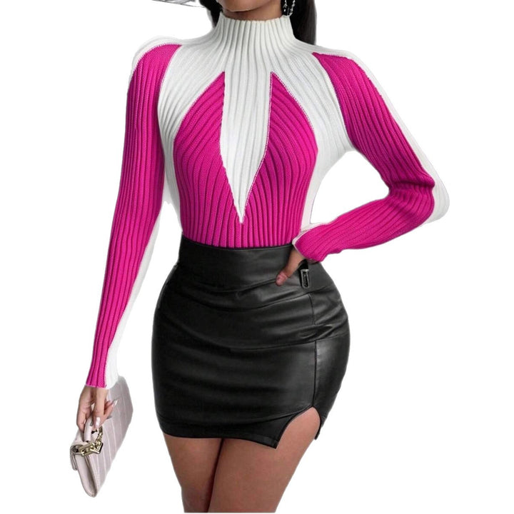 Damen Strickpullover mit hohem Kragen und grafischem Muster Drune