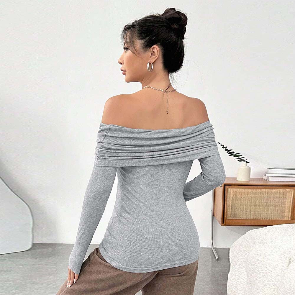 Damen Off-Shoulder Oberteil mit eleganter Drapierung und langen Armen Drune