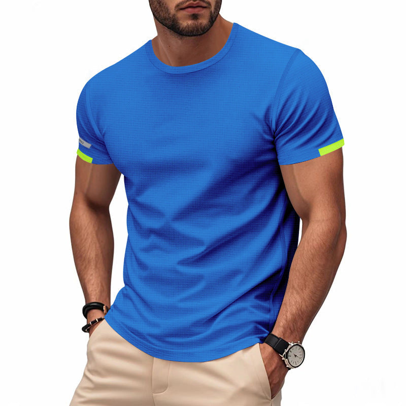 Herren nan athletisches Funktions-T-Shirt mit Rundhalsausschnitt, körpernahem Stretchschnitt und kontrastierendem Ärmelsaum Drune
