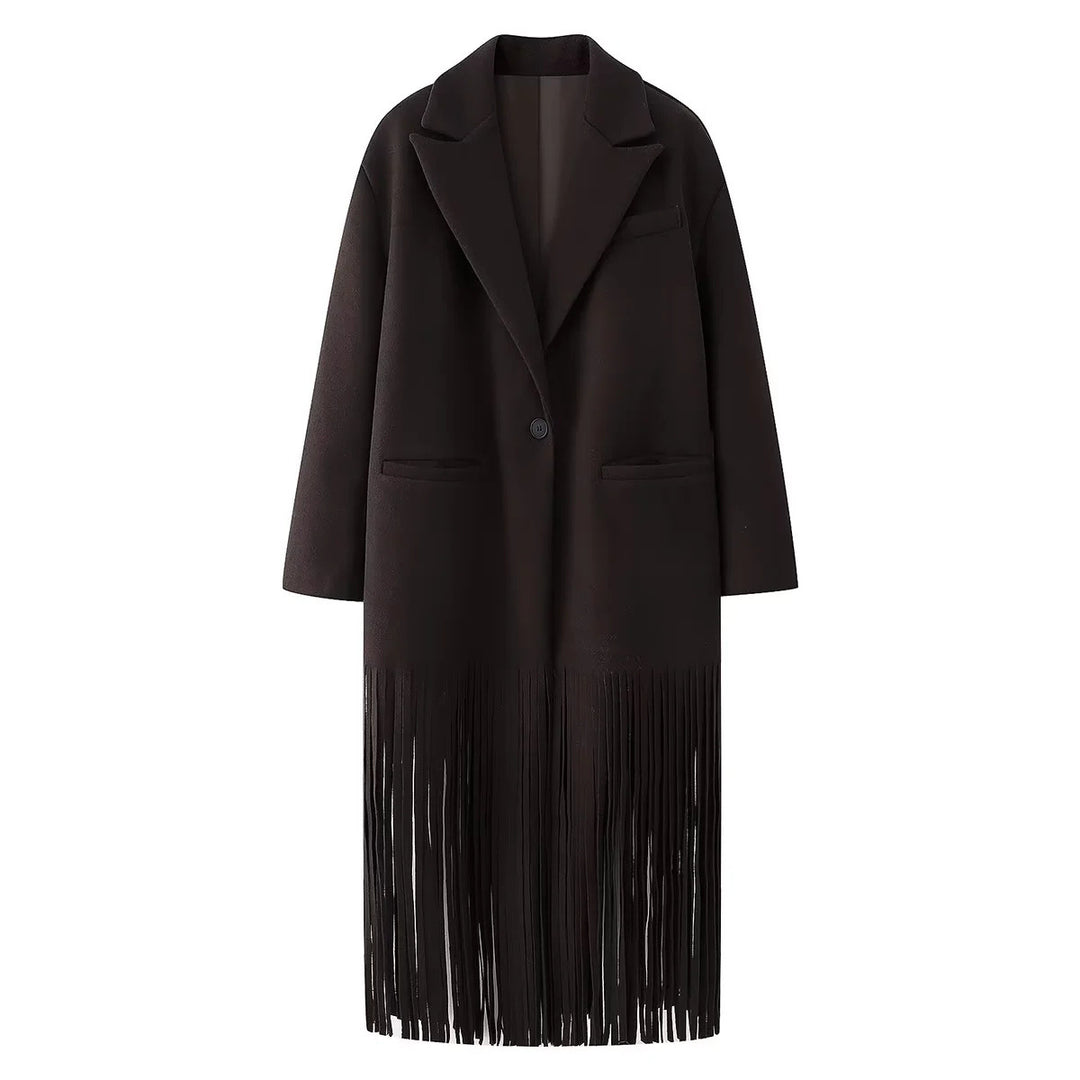 Damen elegante Longjacke mit Fransen Drune