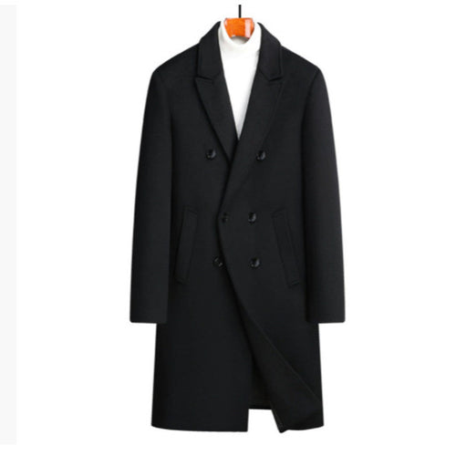 Herren eleganter Wollmantel mit doppelter Knopfleiste und dekorativem Revers Drune