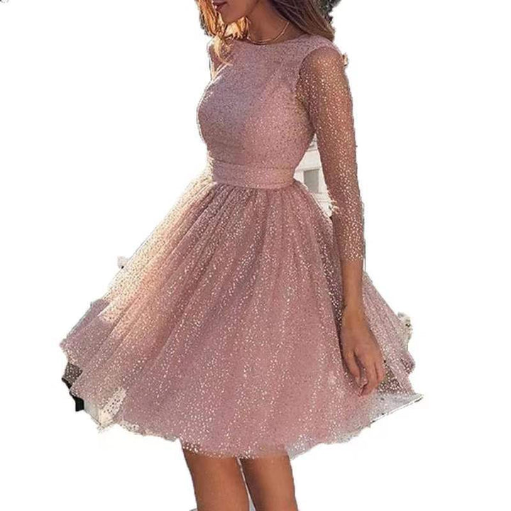Damen Glitzerndes Tüllkleid mit Elegantem Schnitt und langen Ärmeln Drune