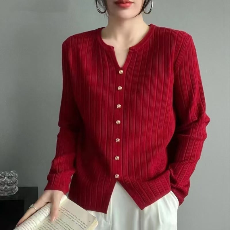Damen Feinstrick Bluse mit Knopfleiste Drune
