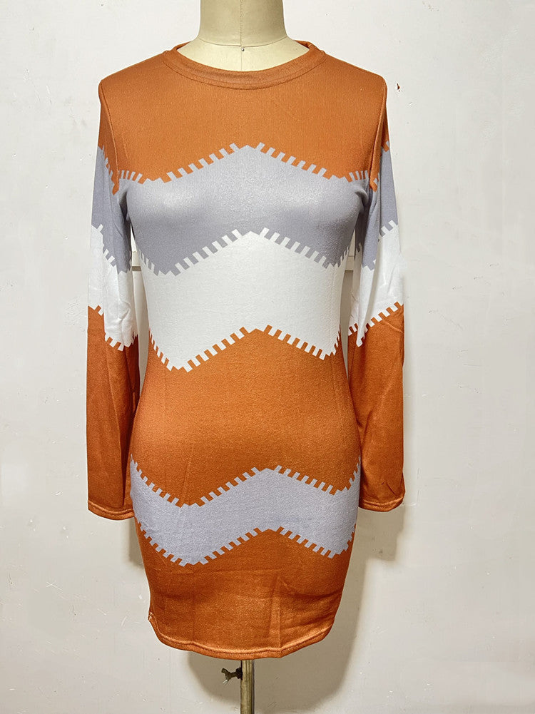 Damen nan Longsleeve-Strickkleid mit Chevron-Muster, geradem Saum und körperumspielender Passform Drune