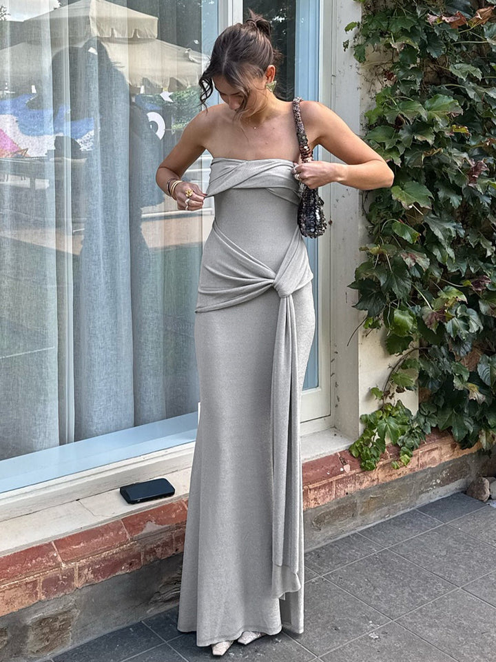 Damen Strapless Maxikleid mit raffiniertem Wickeldesign Drune
