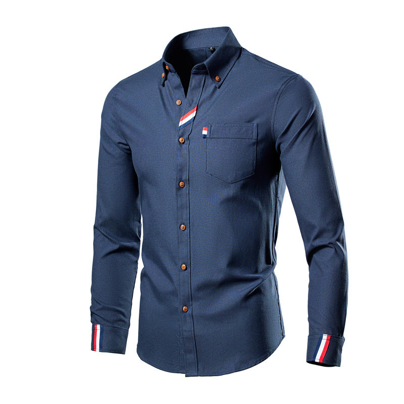 Herren nan tailliertes Button-Down Hemd mit Brusttasche, elastischem Baumwollmix und kontraststreifen-Details Drune