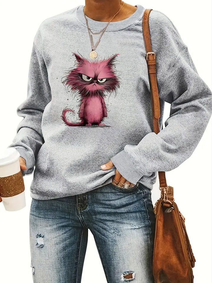Damen Sweatshirt mit kreativem Katzenmotiv Drune