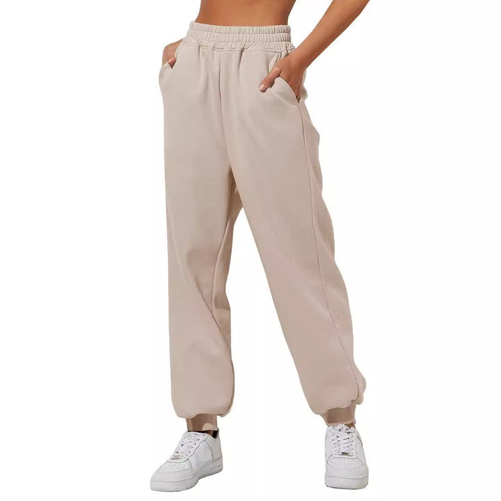 Damen nan weite High‑Waist Jogginghose mit soften Bügelfalten, elastischem Komfortbund und gerippten Knöchelbündchen Drune