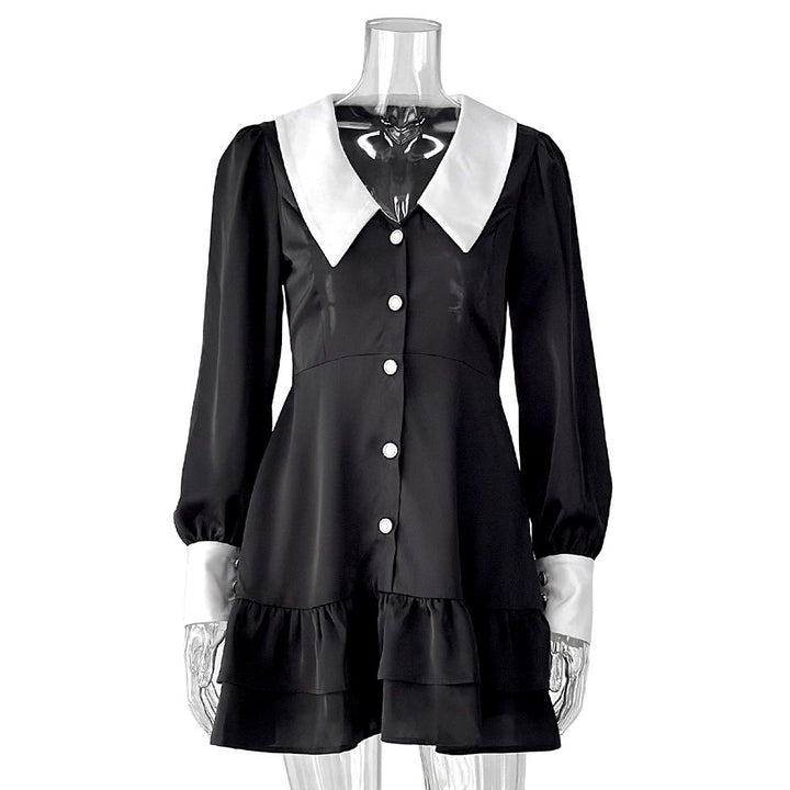 Damen Kleid mit Kontrastkragen und Rüschendetails Drune