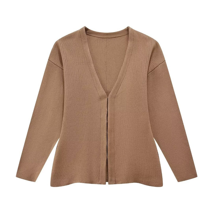 Damen elegante Strickjacke mit V-Ausschnitt und Knopfverschluss Drune