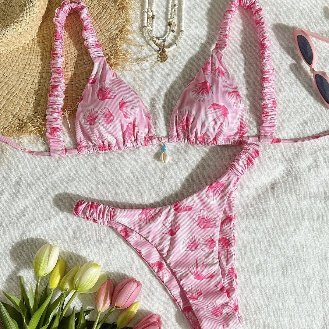 Damen Triangel-Bikini mit fröhlichem Blattmuster Drune