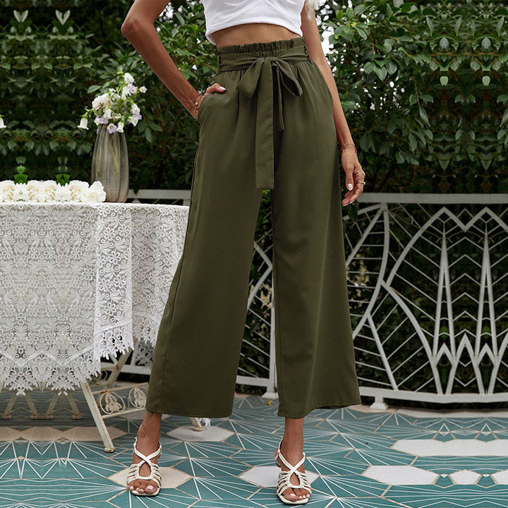 Damen elegante Palazzo-Hose mit elastischem Bund und Bindegürtel Drune