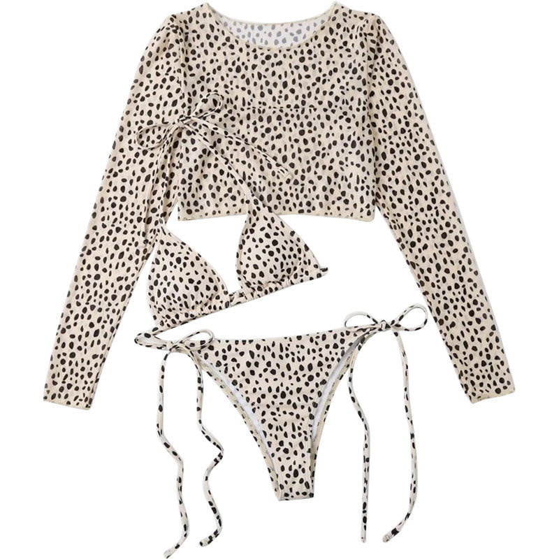 Damen Crop-Top Bikini-Set mit langen Ärmeln und trendigem Punktdesign Drune