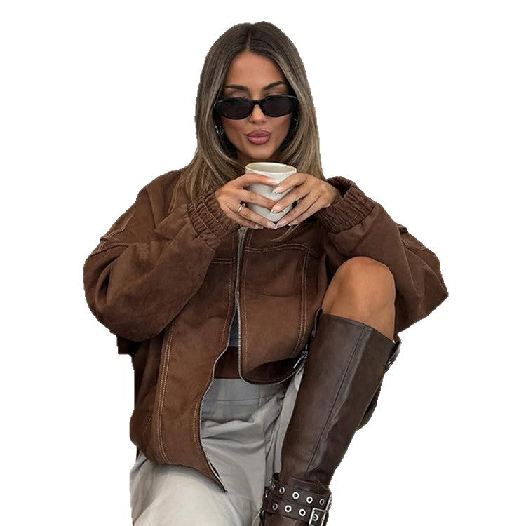 Damen Oversized Kunstlederjacke mit lässigem Schnitt Drune