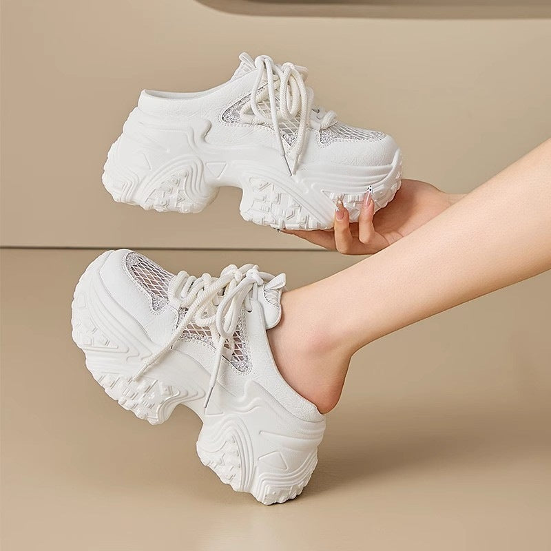 Damen Sportliche Sneakers mit hohem Plateau und atmungsaktiver Netzstruktur Drune