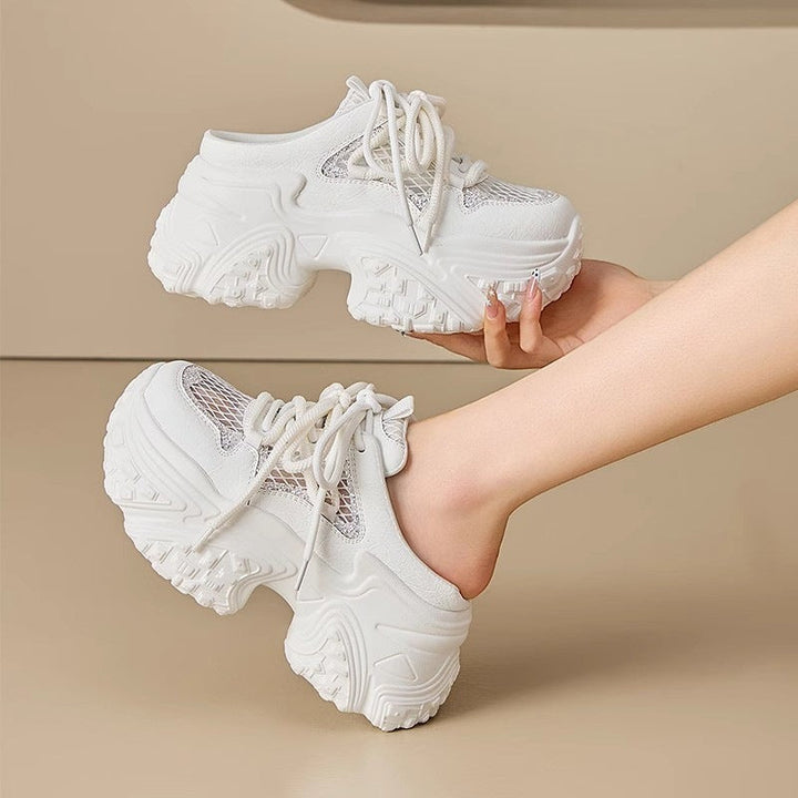 Damen Sportliche Sneakers mit hohem Plateau und atmungsaktiver Netzstruktur Drune