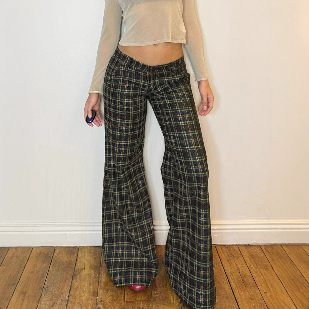 Damen Karierte Schlaghose mit hohem Bund und eleganter Passform Drune