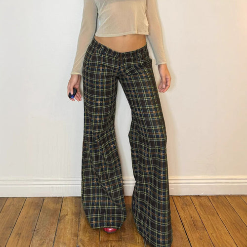 Damen Karierte Schlaghose mit hohem Bund und eleganter Passform Drune