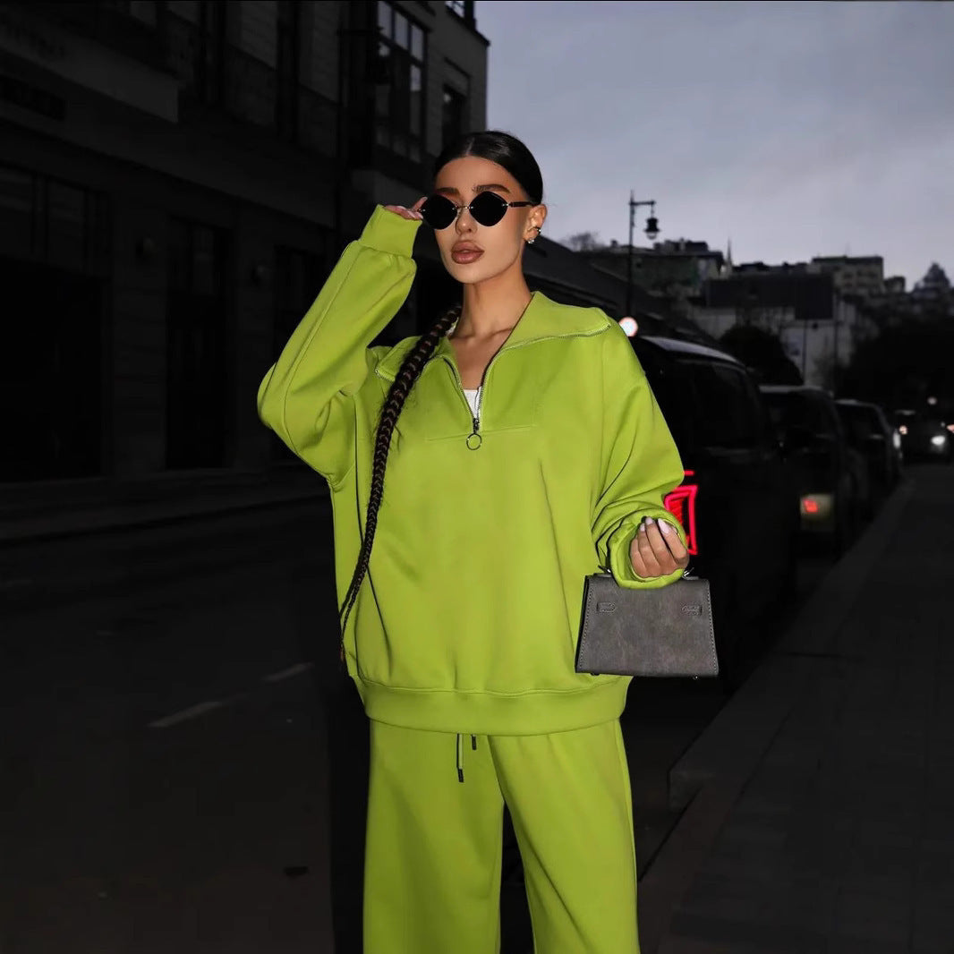 Damen eleganter Fleece-Sportanzug mit hochgeschlossenem Kragen und praktischem Reißverschluss Drune