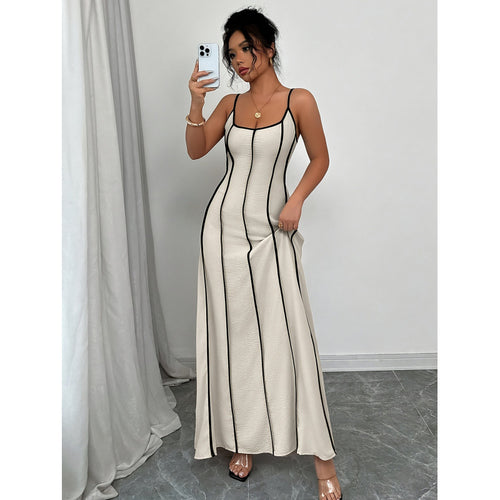 Damen Maxikleid mit elegantem Liniendesign und schmalen Trägern Drune