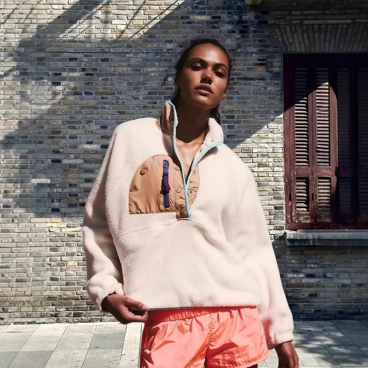 Damen Fleece-Jacke mit hohem Kragen und dekorativem Reißverschluss Drune