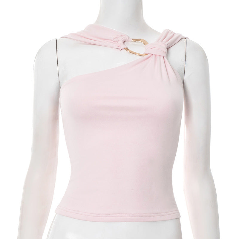 Damen asymmetrisches Trägershirt mit dekorativer Ringverzierung Drune