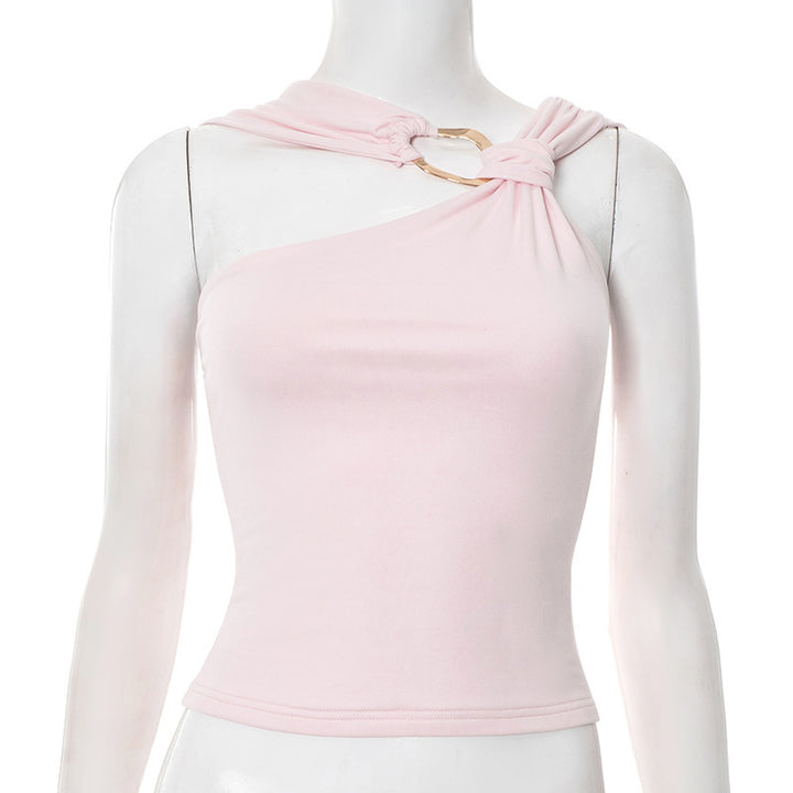 Damen asymmetrisches Trägershirt mit dekorativer Ringverzierung Drune