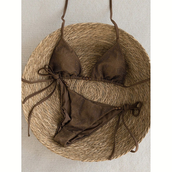 Damen Triangel-Bikini mit strukturierter Netzoptik und raffinierten Bindebändern Drune