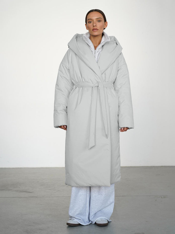 Damen Langmantel mit breitem Kragen und Taillengürtel Drune