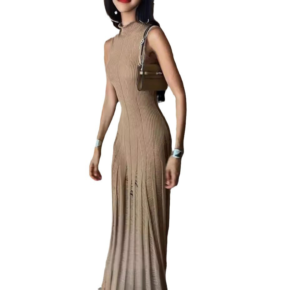 Damen Elegantes Maxikleid mit hochgeschlossenem Hals und raffiniertem Rippdesign Drune
