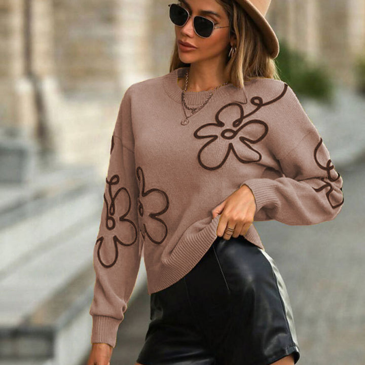 Damen modischer Pullover mit floralen Applikationen Drune