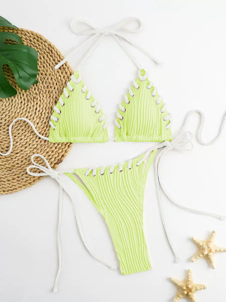 Damen Triangel-Bikini mit raffinierten Schnürdetails und moderner Rippstruktur Drune