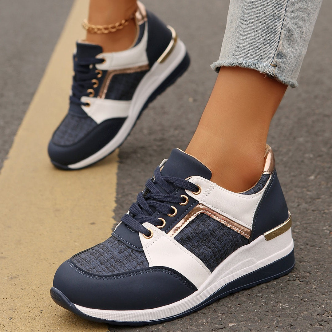 Damen  modische Plateau-Sneaker mit gepolstertem Memory-Fußbett und strukturierter Textil-Kombination Drune
