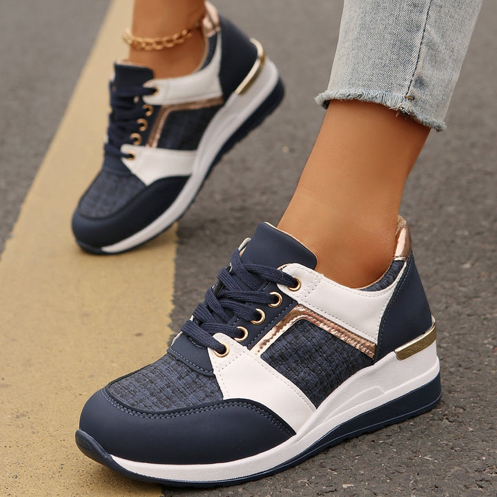 Damen  modische Plateau-Sneaker mit gepolstertem Memory-Fußbett und strukturierter Textil-Kombination Drune