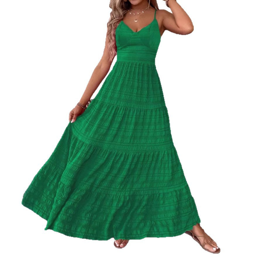 Damen Maxikleid mit schwingendem Rock und zarten Spaghettiträgern Drune