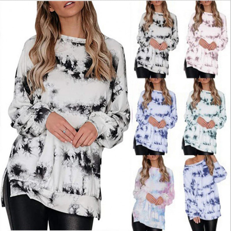Damen lässiger Oversized Pullover mit modernem Batikdesign Drune