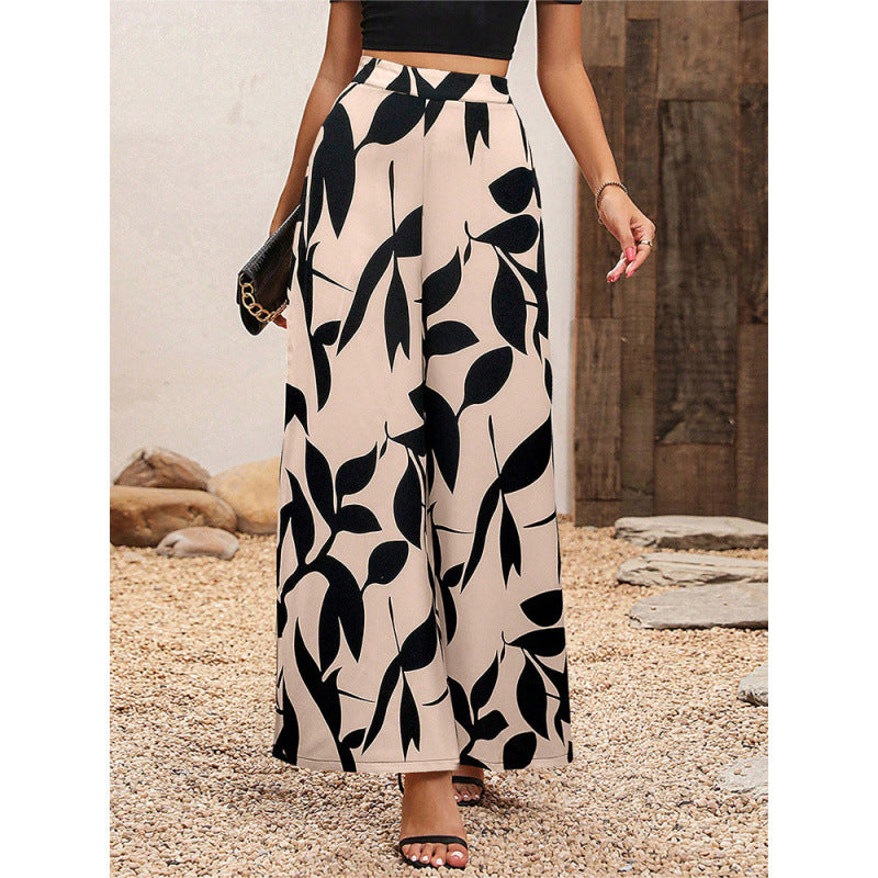 Damen Weite-Hosen mit Blattmuster Drune