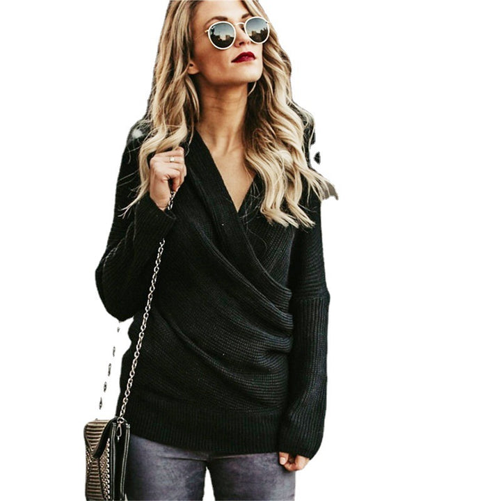Damen Wickelpullover mit Off-Shoulder Design und lockerem Schnitt Drune