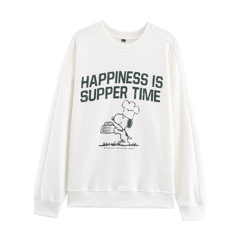 Damen lässiger Sweatshirt mit einzigartigem Snoopy-Print und Rundhalsausschnitt Drune