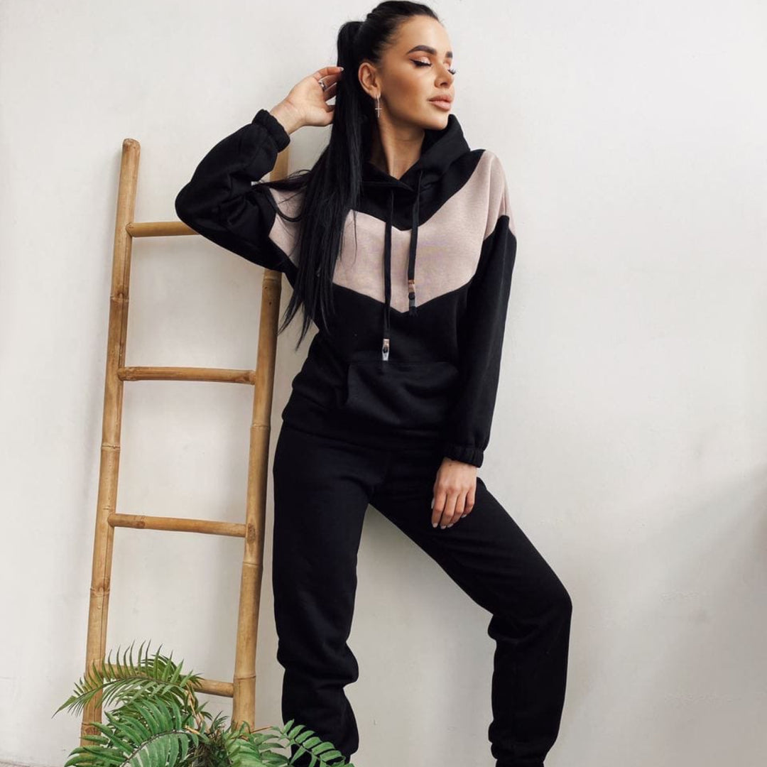 Damen Sportliches Fleece-Lounge-Set mit modernem Farbblockdesign Drune
