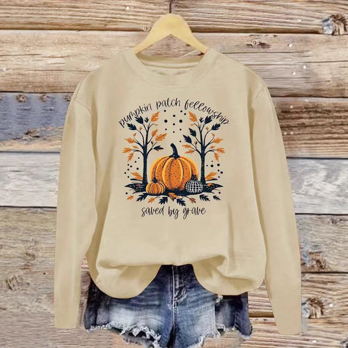 Damen Sweatshirt mit herbstlichem Kürbis-Motiv und lässigem Schnitt Drune
