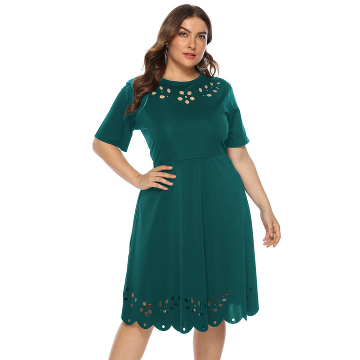 Damen elegantes Kleid mit durchbrochenem Kragen und wellenförmigem Saum Drune