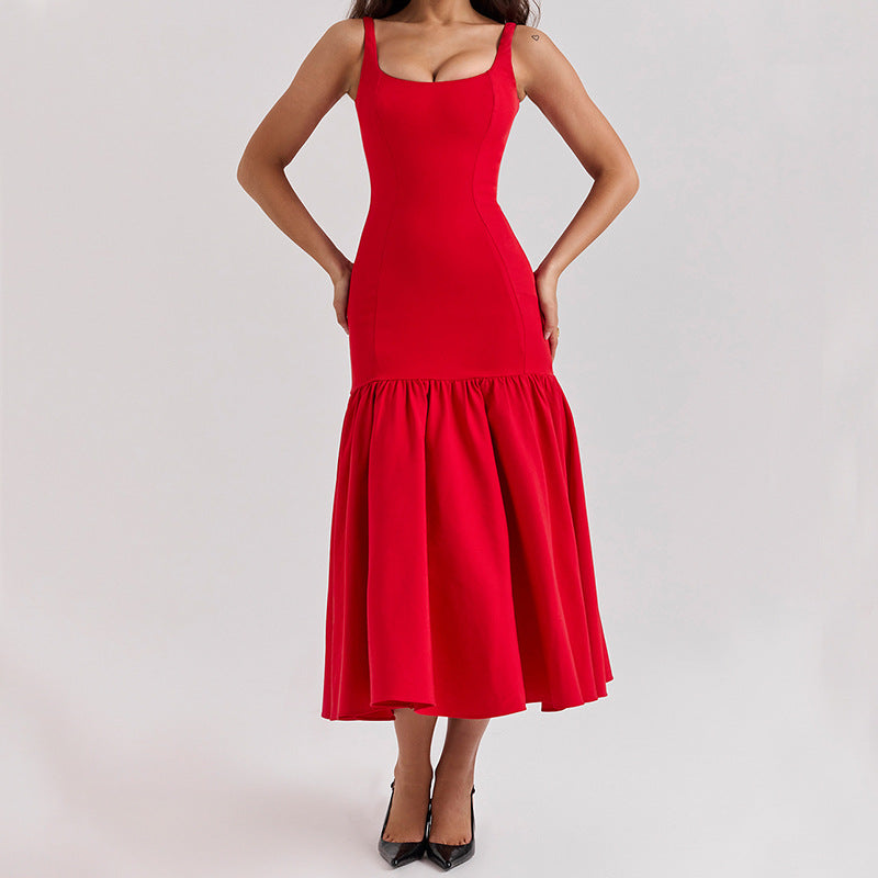 Damen Maxikleid mit schickem Taillenbetonung und voluminösem Rock Drune