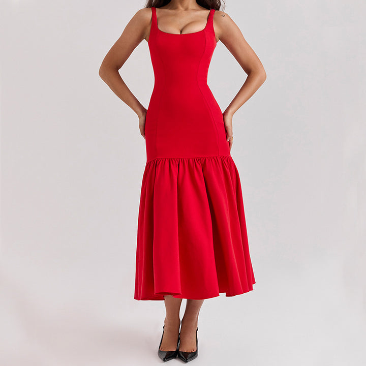 Damen Maxikleid mit schickem Taillenbetonung und voluminösem Rock Drune