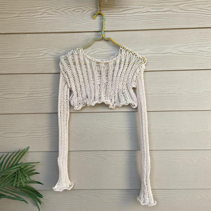 Damen gehäkeltes Crop-Top mit offenen Ärmeln und lässigem Design Drune